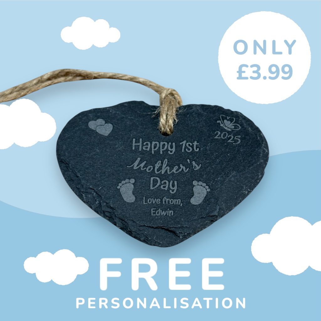 1st Mothers Day Hanging Slate Heart Decoration